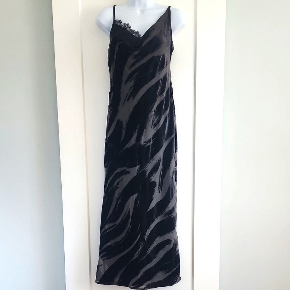 NWT Anthropologie Black Cowl Neck Velvet Lacexslip Dress Size XS